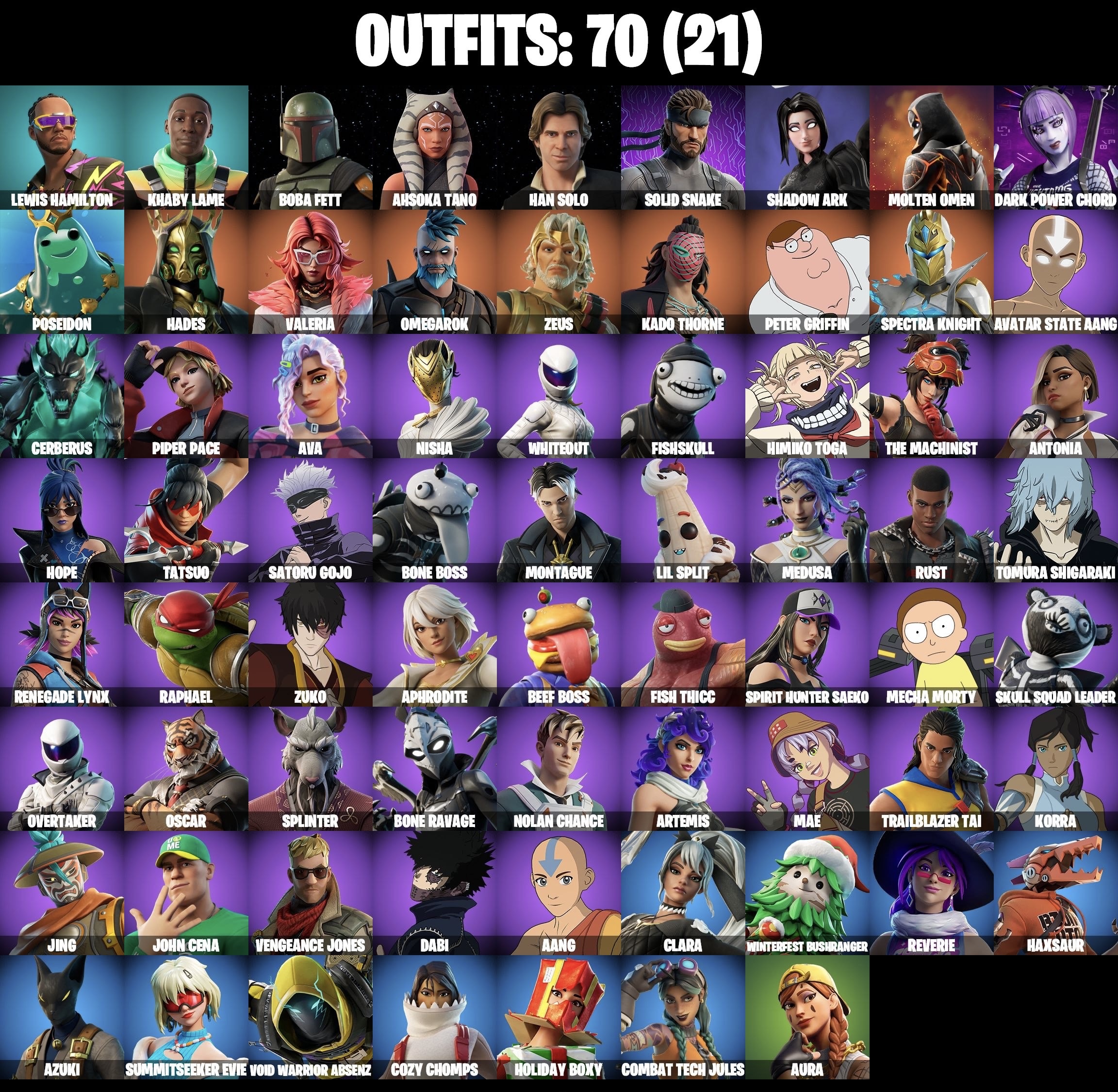 Stacked accounts - 70 Skins (PSN, Xbox, PC, Nintendo)