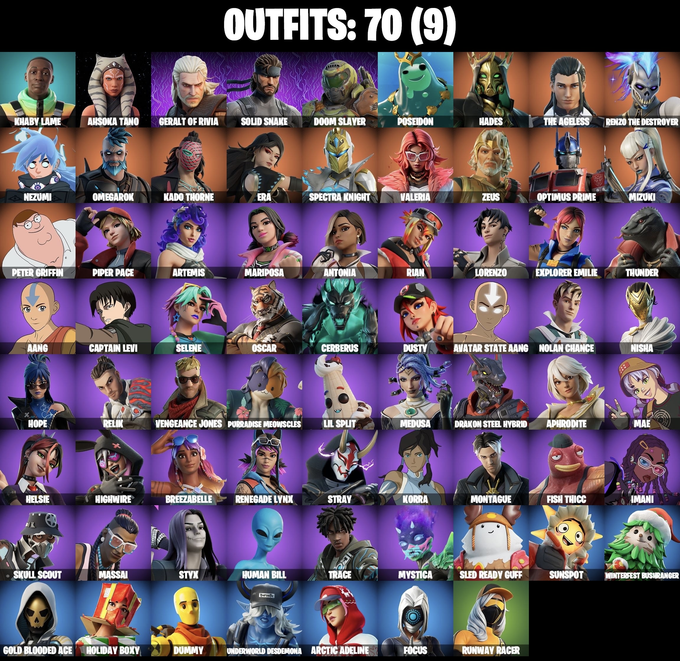 Stacked accounts - 70 Skins (Xbox, PSN, PC, Nintendo)