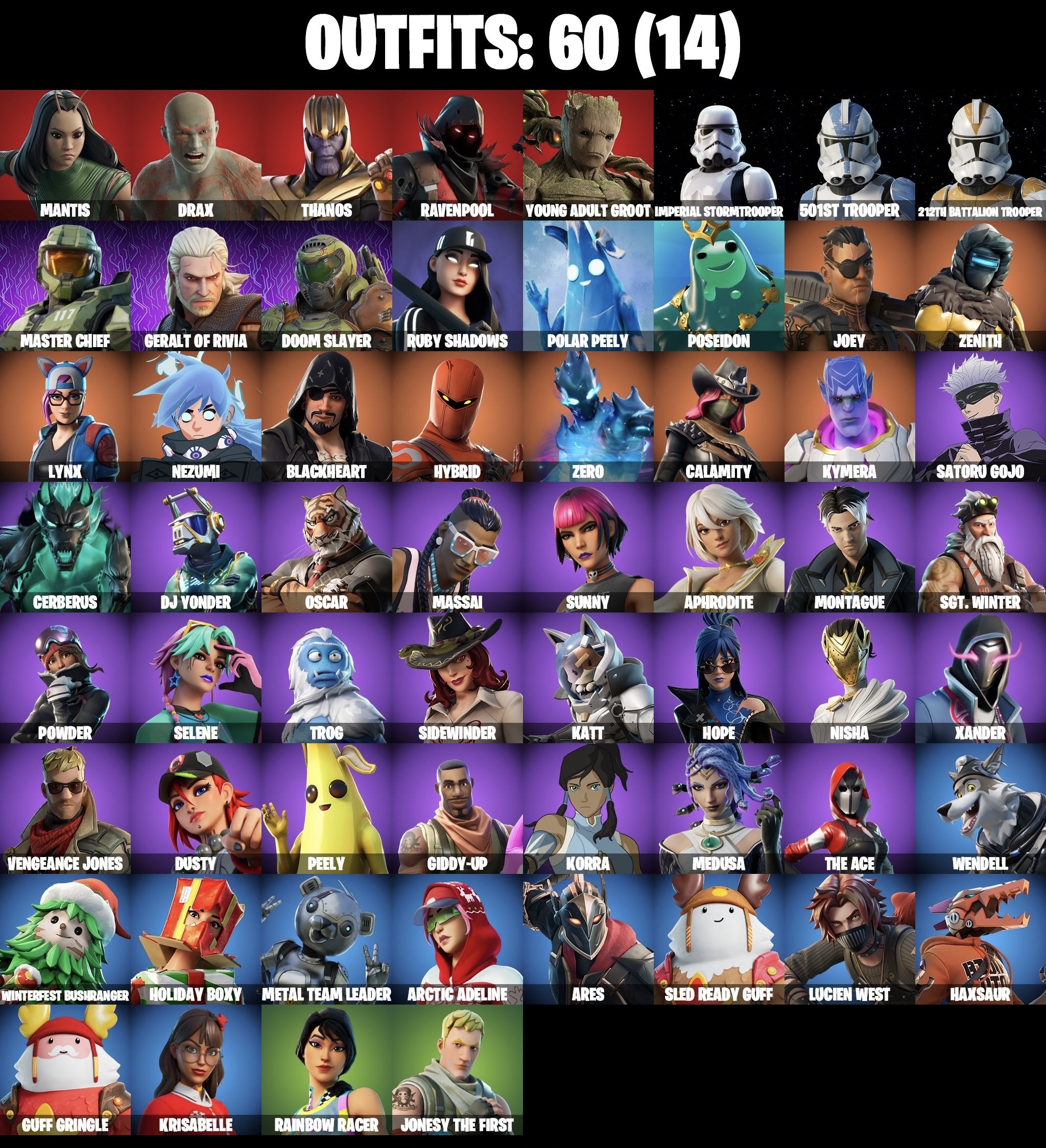 Stacked accounts - 60 Skins (PSN, Xbox, PC, Nintendo)