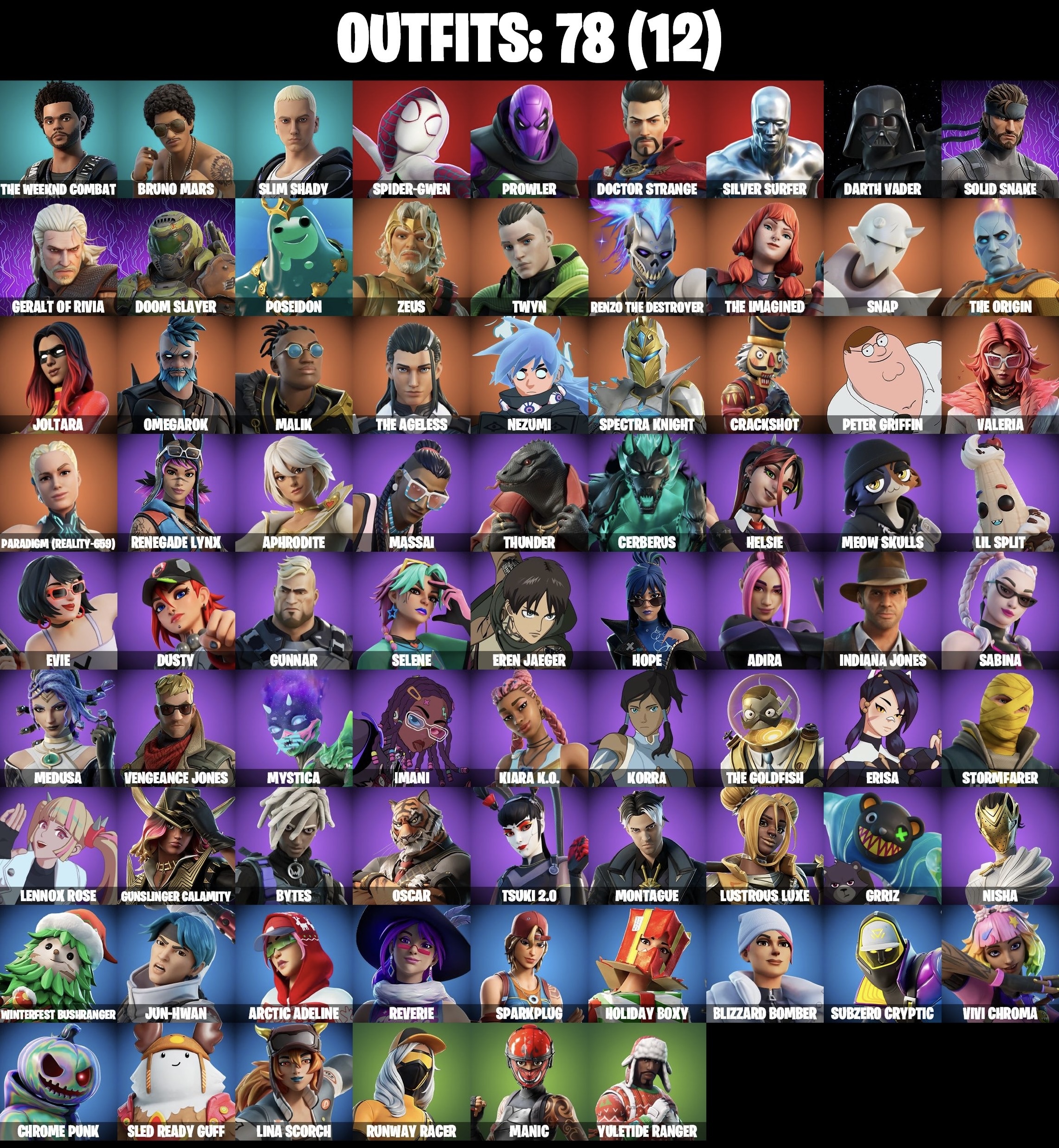 Stacked accounts - 78 Skins (PSN, Xbox, PC, Nintendo)